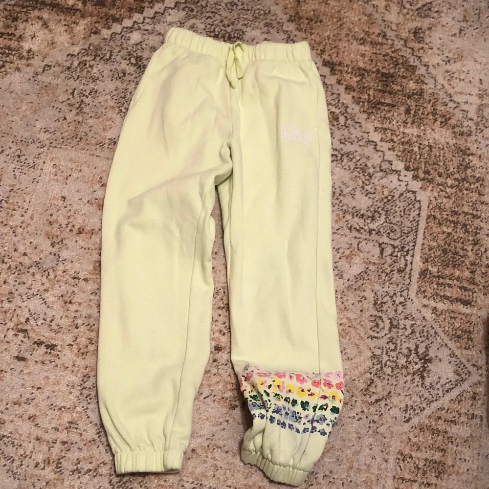 GAP Pale Yellow Joggers with Floral Hem Detail